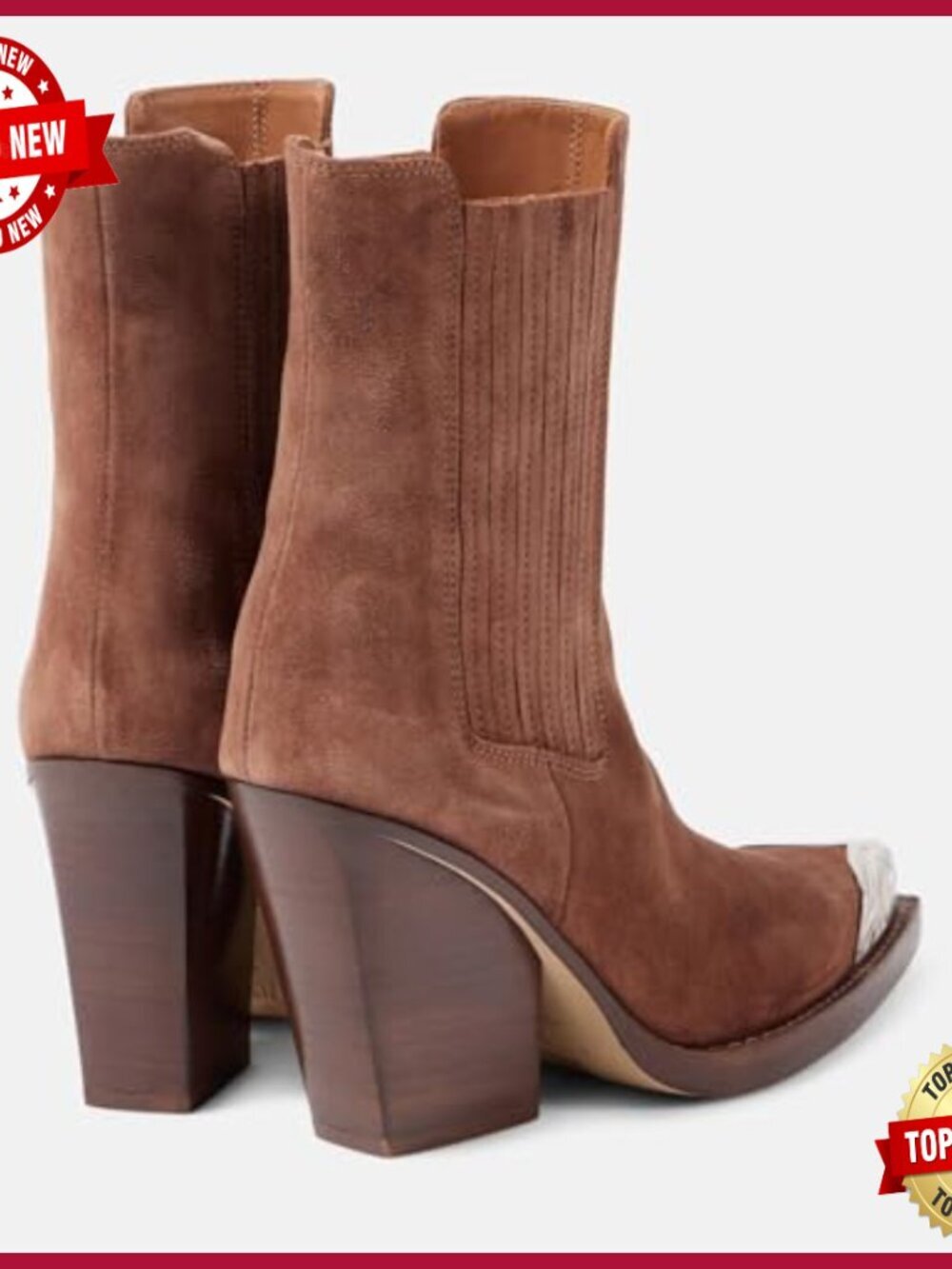 Suede Western Cowboy Ankle Boots Pointed Toe Block Heel Slip On Cowgirl Booties - Picture 5 of 7